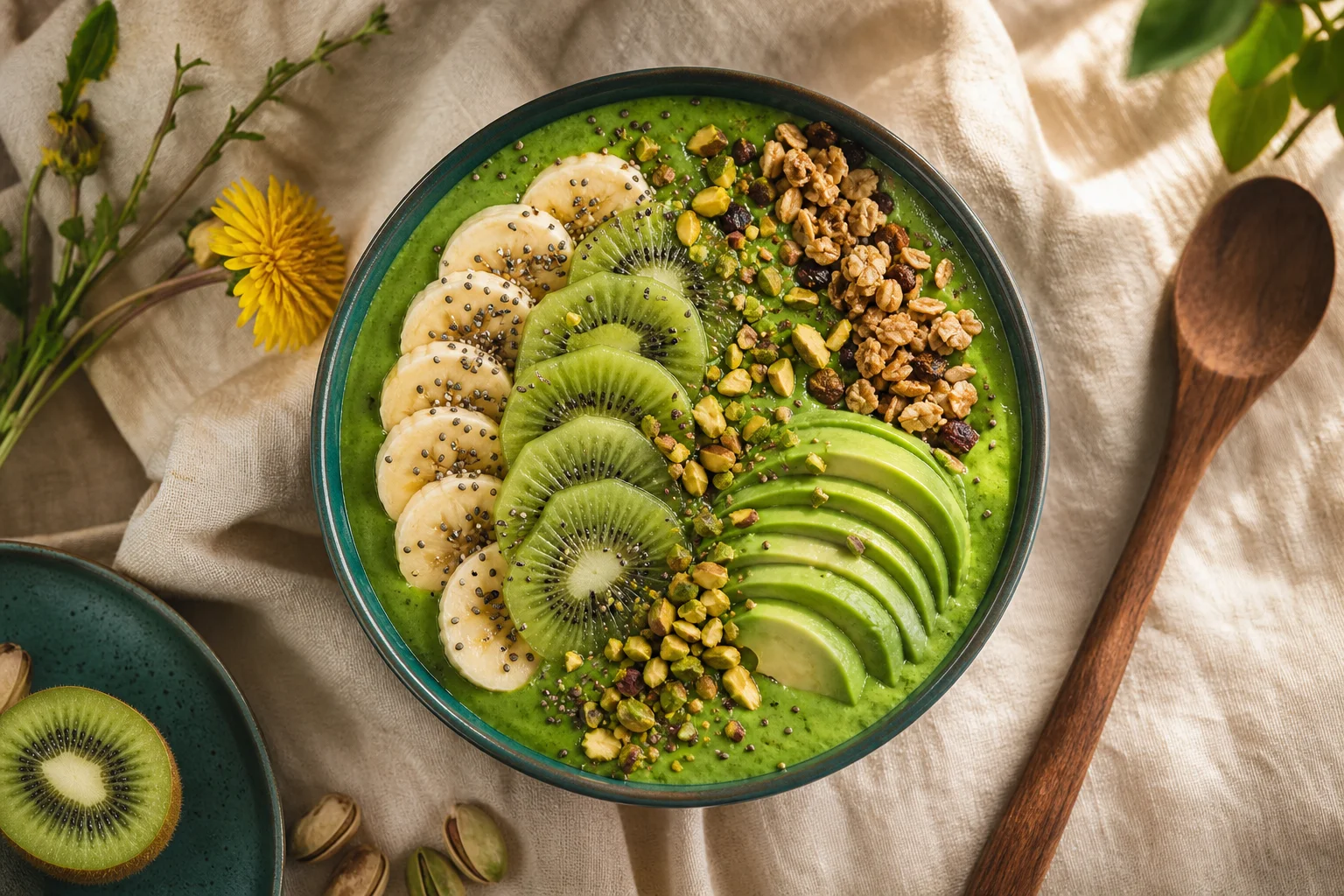 Zelený smoothie bowl s avokádem a chia