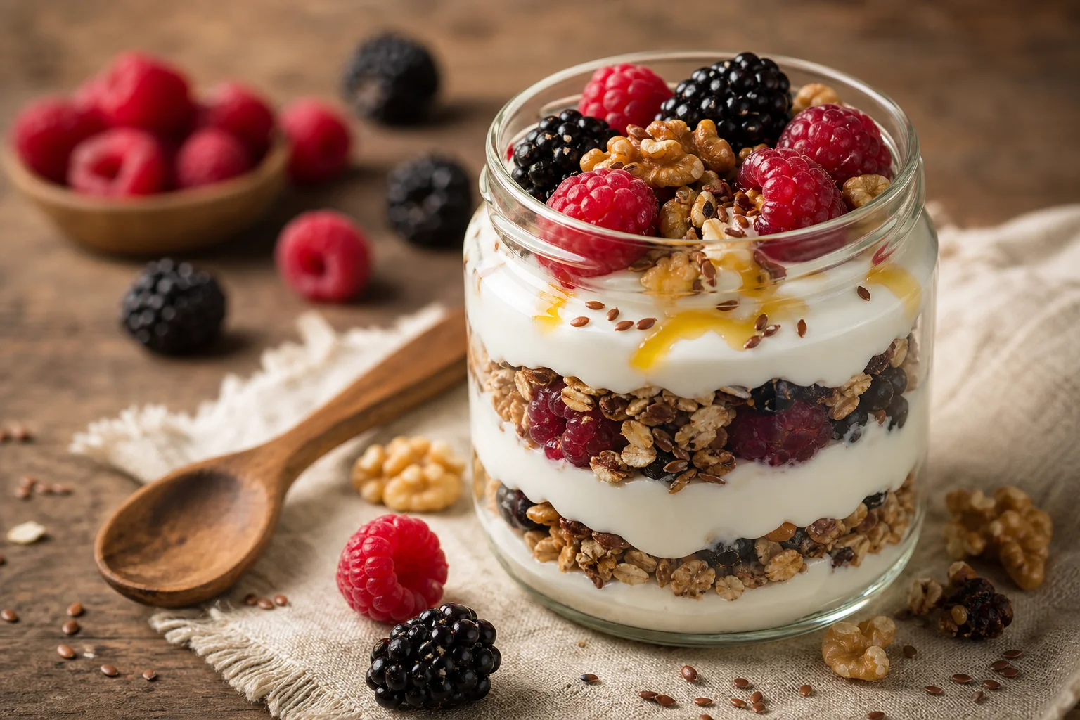 Granola s řeckým jogurtem a lesním ovocem