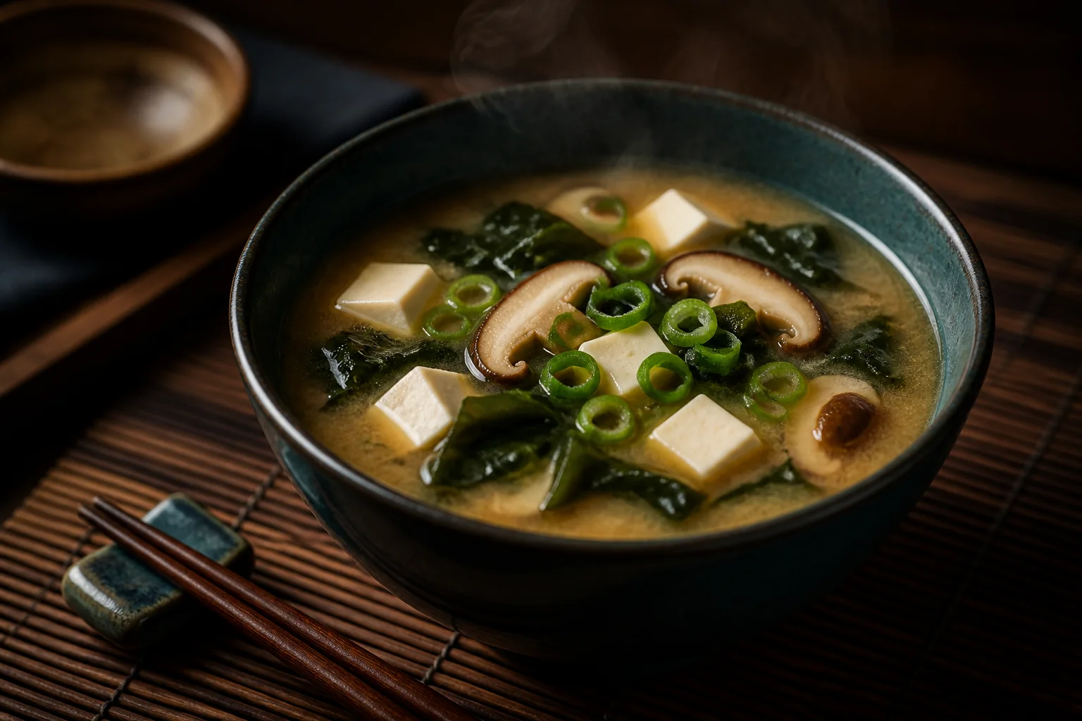 Miso polévka s tofu a houbami shiitake