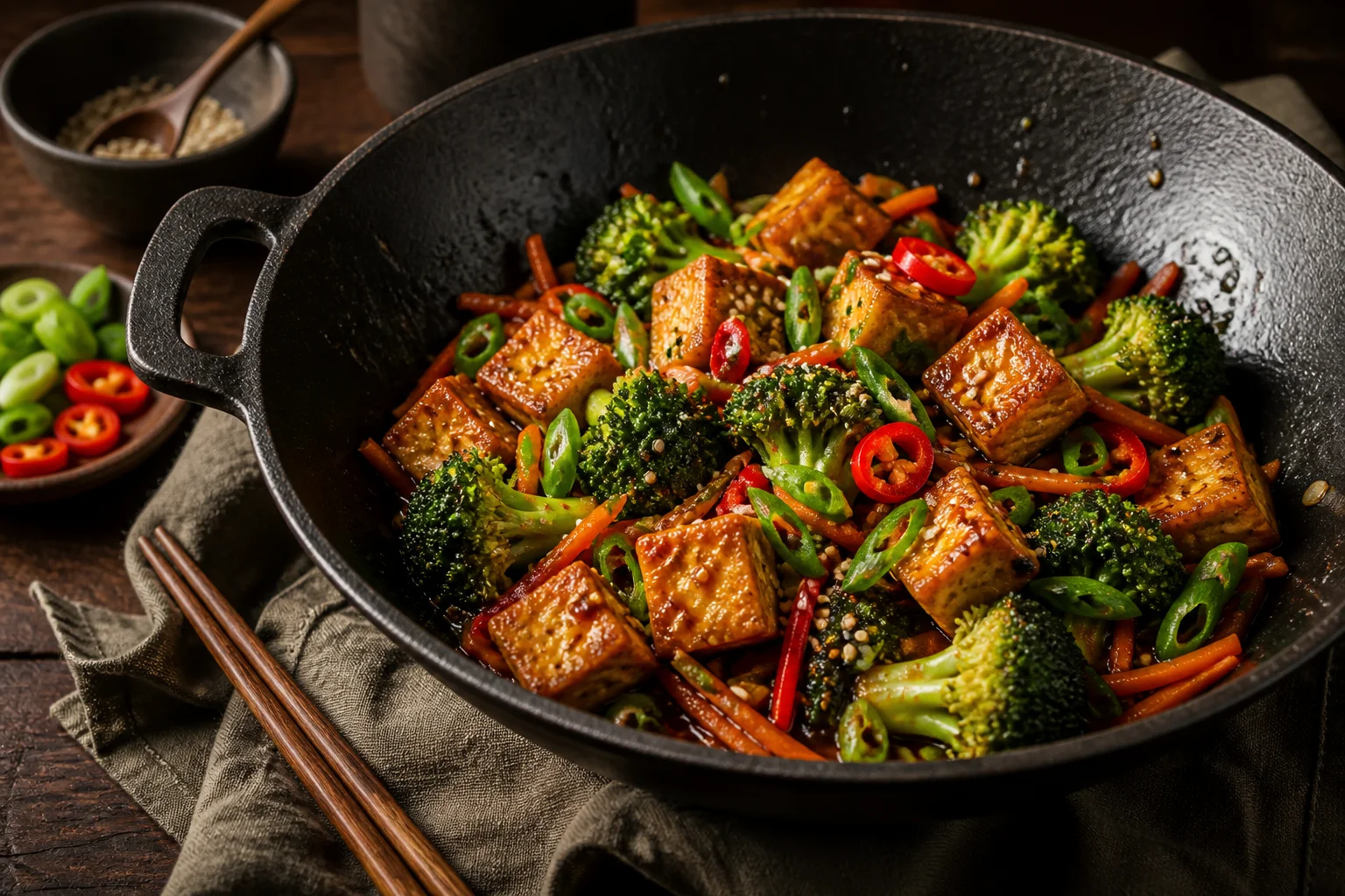 Tofu stir-fry s brokolicí a sezamem