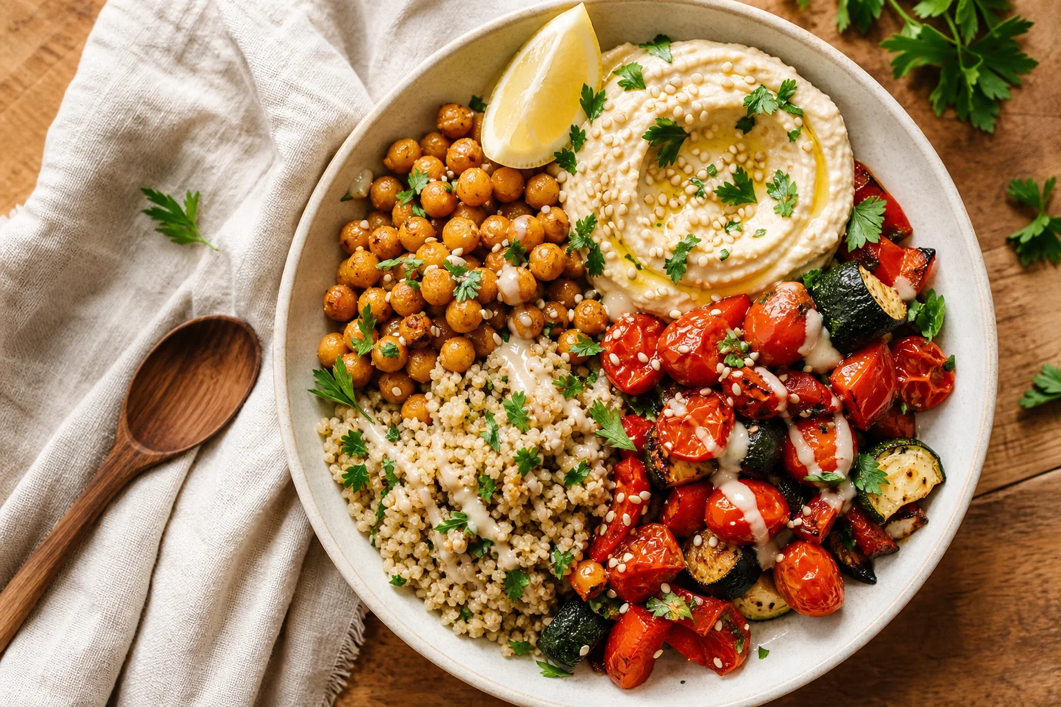 Středomořská bowl s cizrnou a tahini