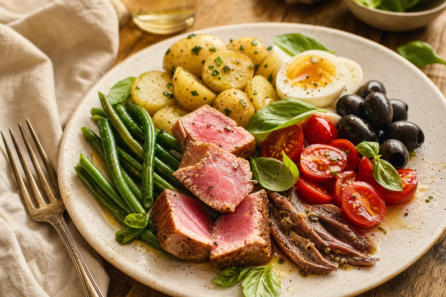 Salát Niçoise s tuňákem a olivami